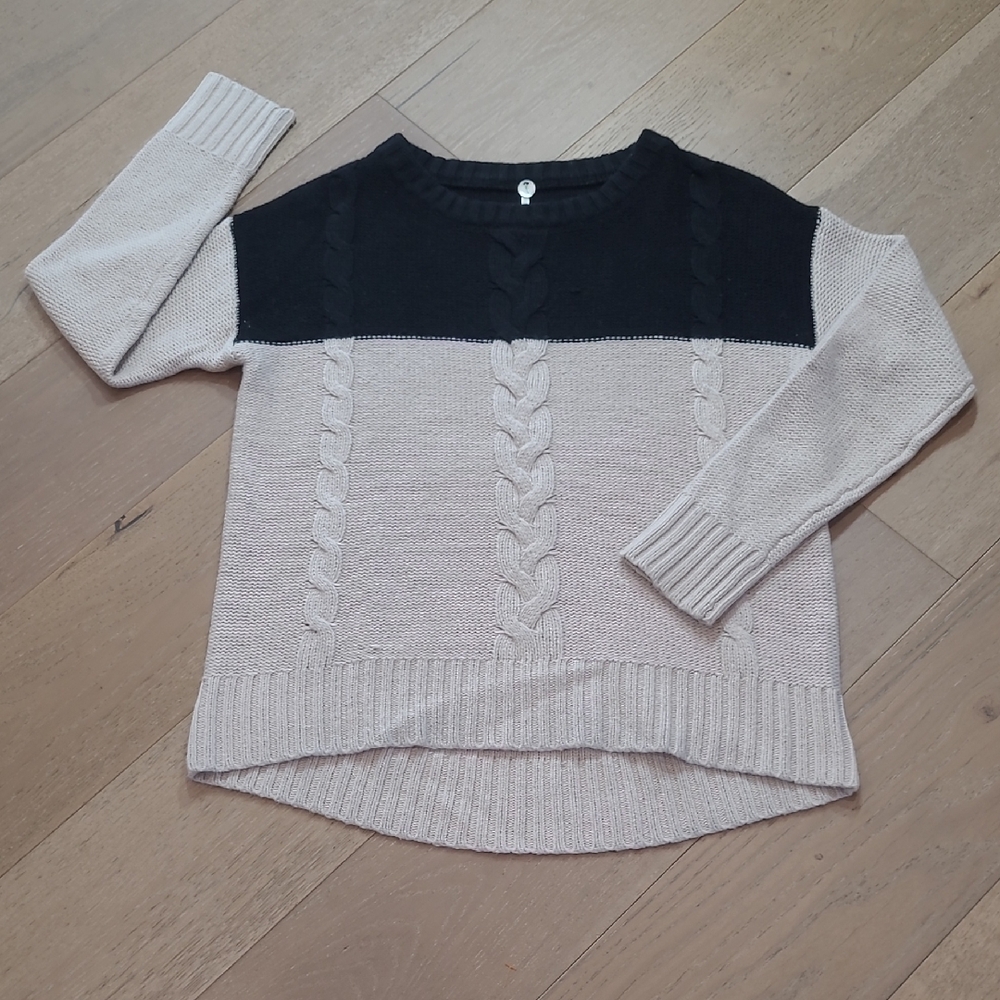 Margaret O'Leary Sweater Women's sz S Black/Cream Color Block Cable Knit